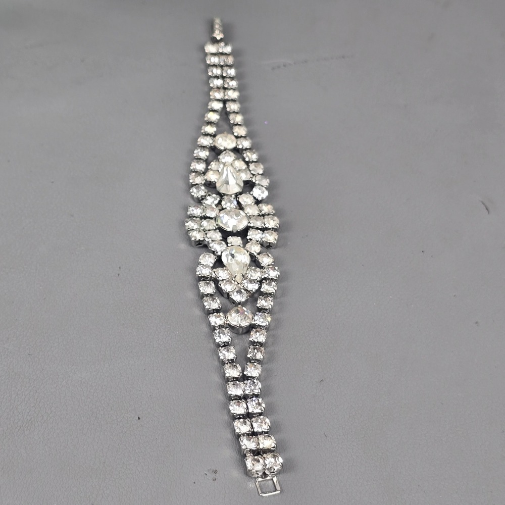 La-Rel Signed Vintage Rhinestone Crystal Silver-Tone Bridal Formal Bracelet 7"